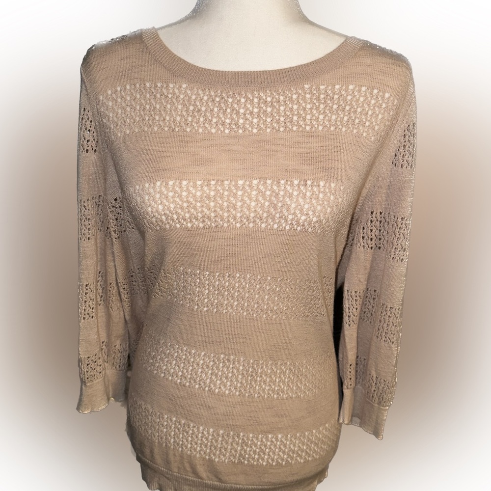 Ann Taylor Cream Striped See Through Top size XL